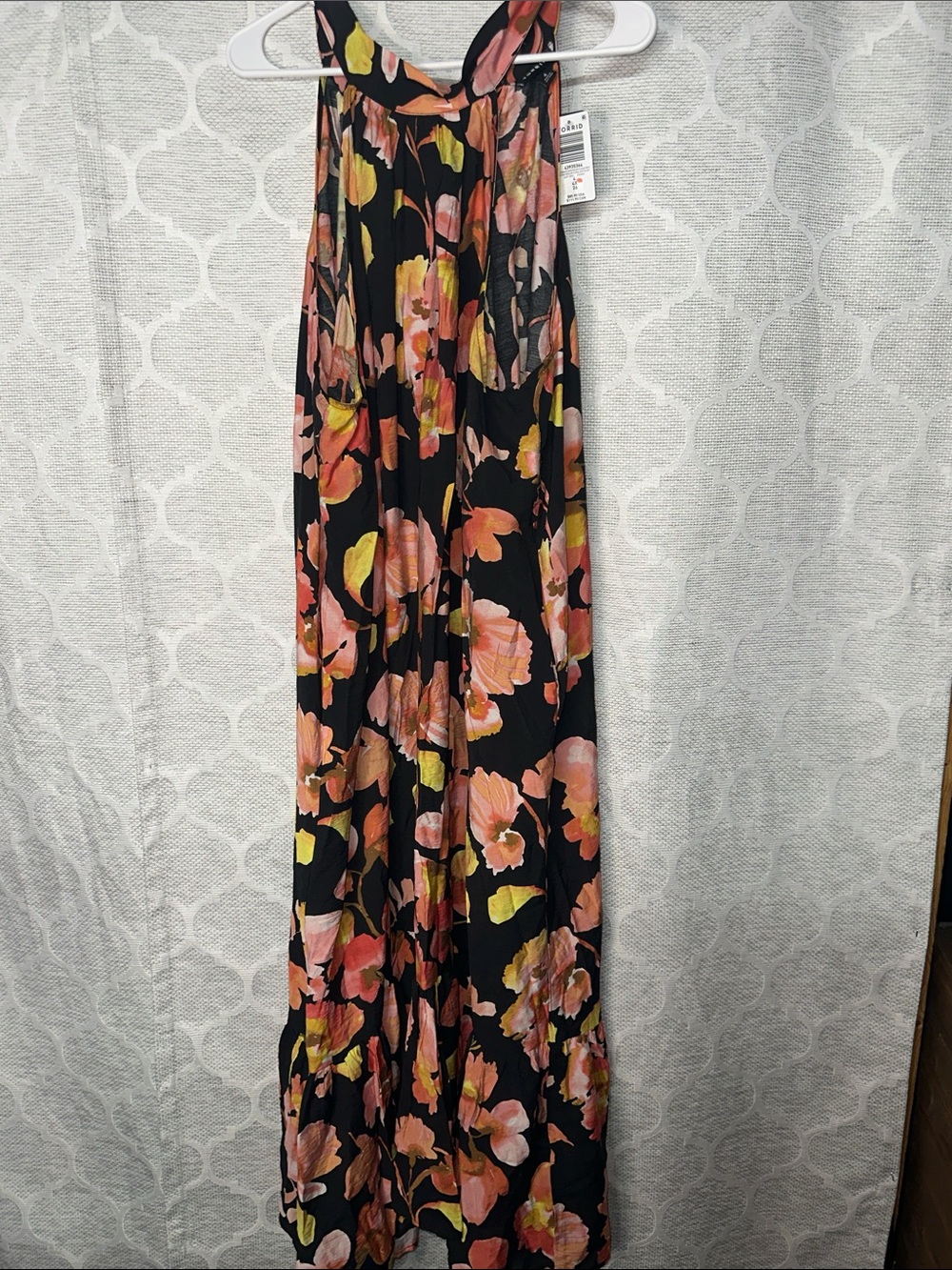 Torrid Floral Midi Dress NWT High Neck Tie Back Hammered Rayon Black Plus 4X 26
